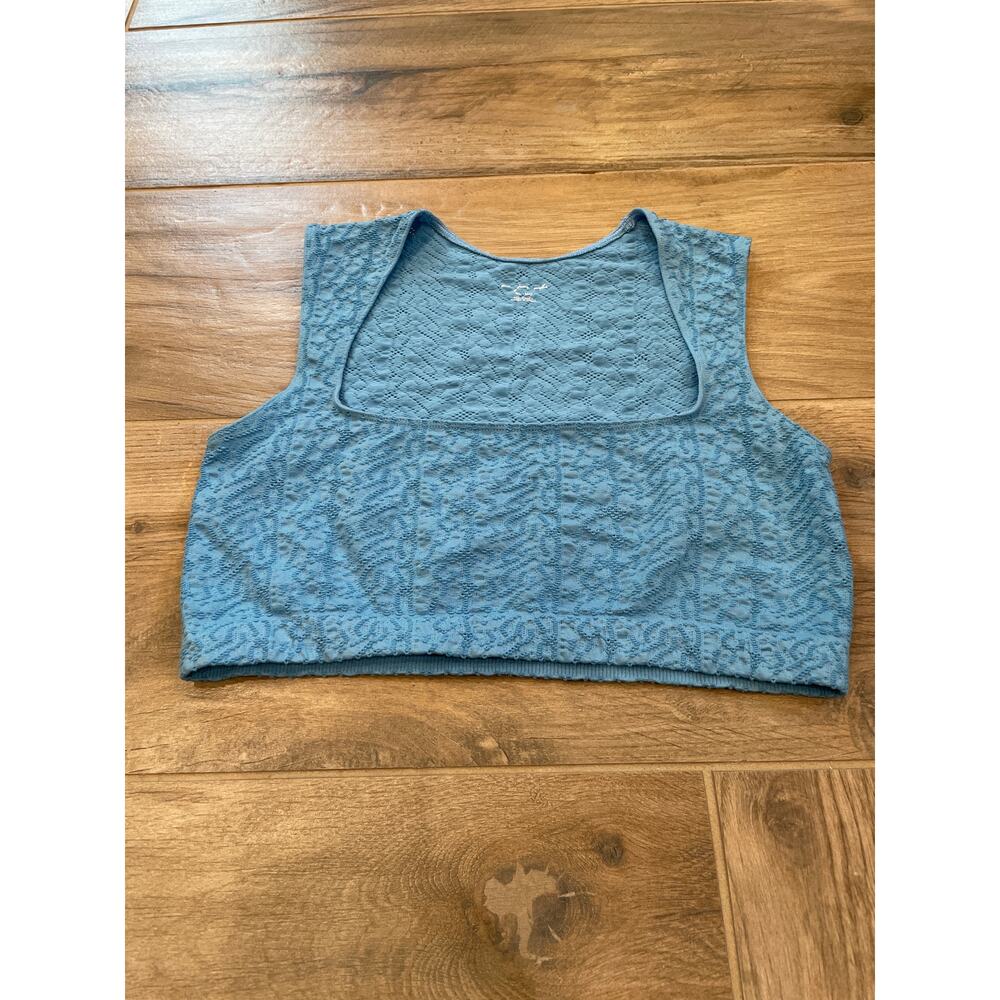 Out from Under Tank Womens M/L Blue Textured Cropped Square Neckline